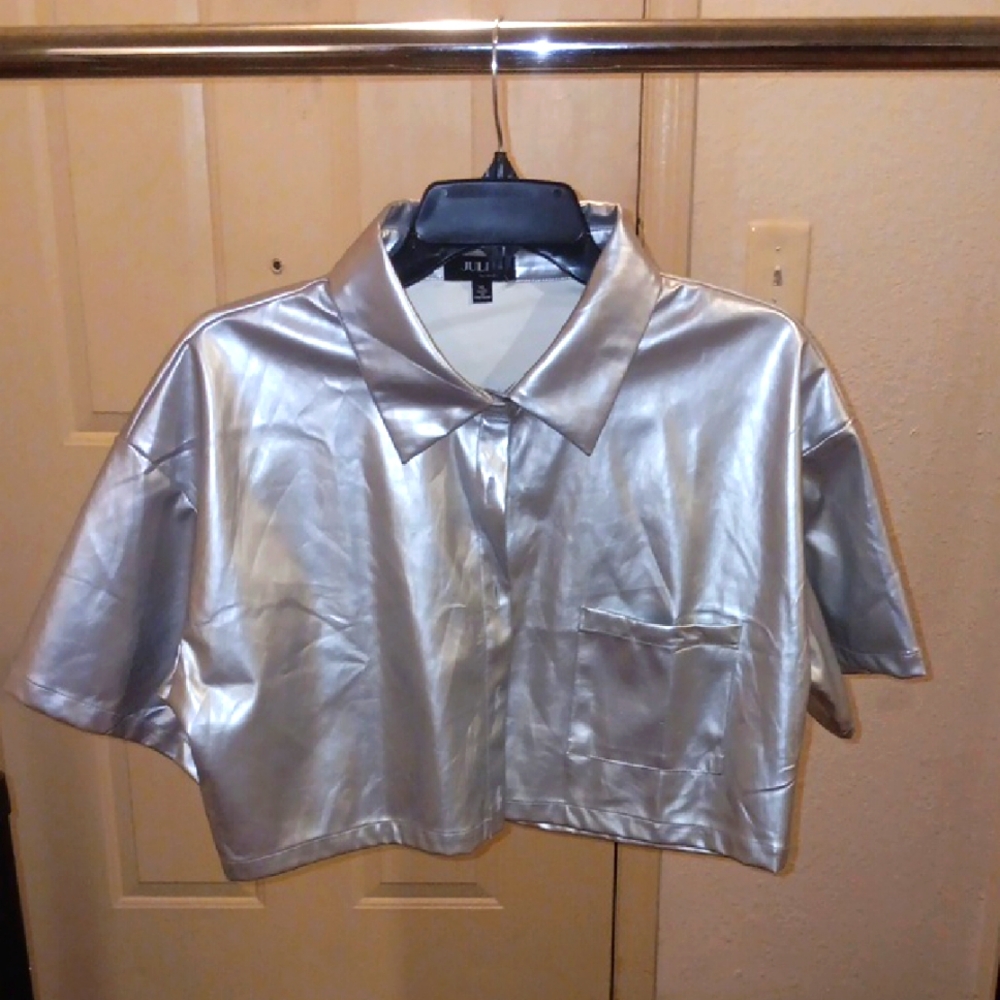 Silver Metallic Cropped Shirt